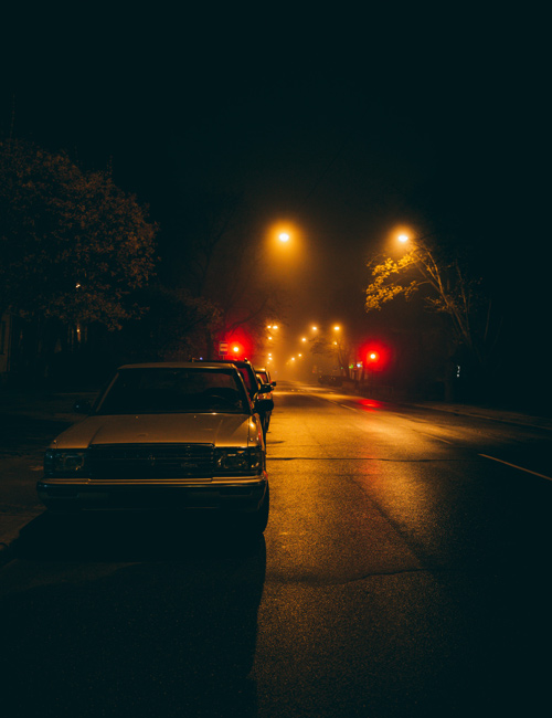 dim yellow street lighting common with incandescent and gas-discharge lamps