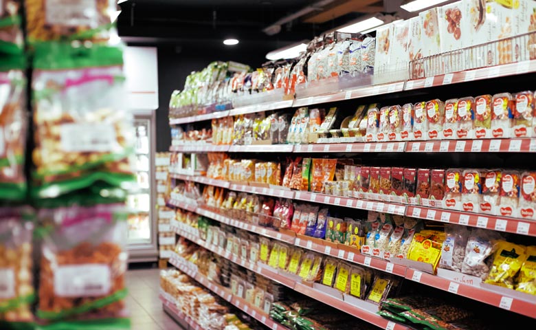 Bright and warm convenience store lighting highlighting products