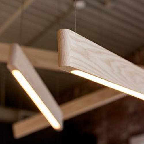 two, wooden pendant lights