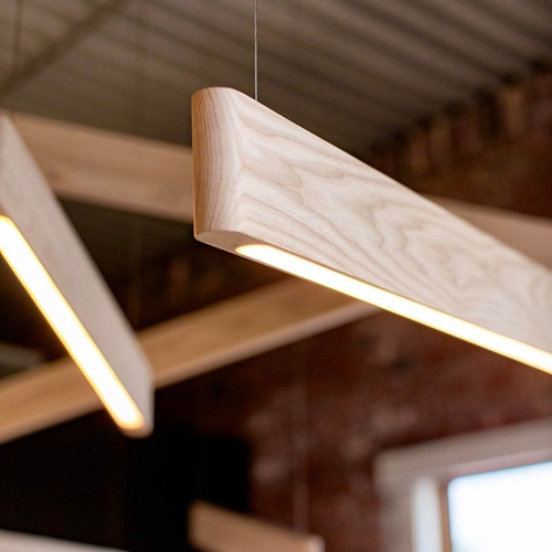 wooden pendant light with curved edges